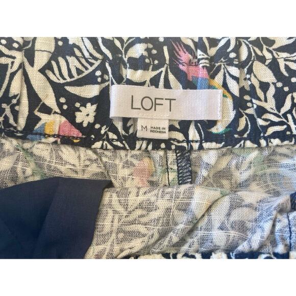 LOFT Pull On Shorts Bird Floral Print Linen Blend Size Medium - Picture 4 of 5